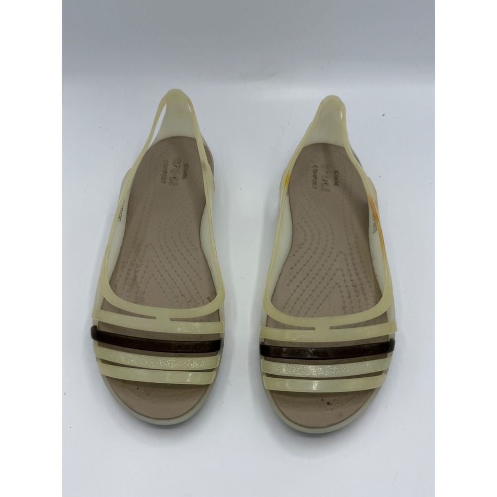 Crocs Isabella Strappy Sandals Womens 8 Oyster Gold Slingback Jelly Flats